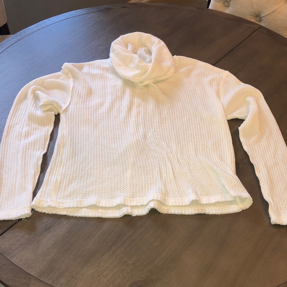 White Free People waffle top with cow neck